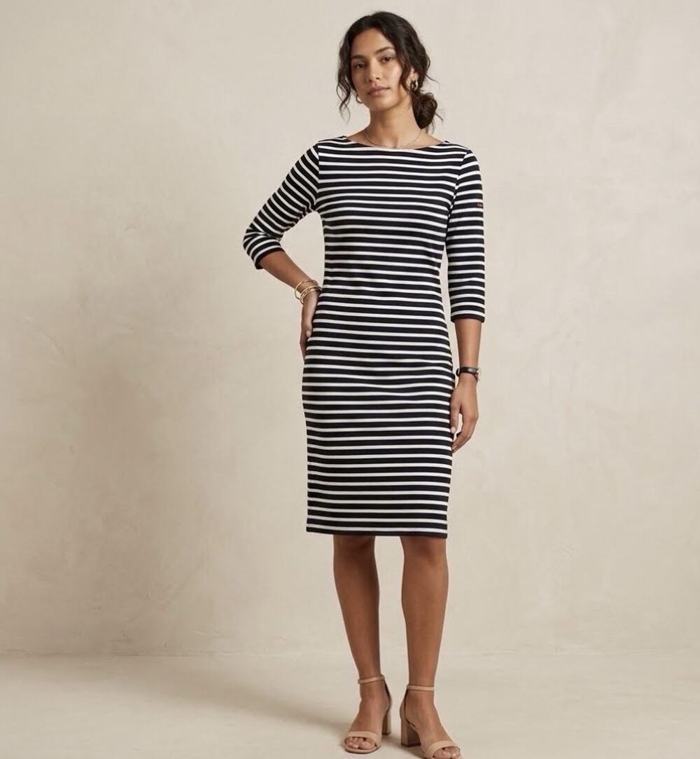 Saint James Propriano Dress Blue White Stripe 3/4 SLV Anti UV Boat Neck Size 6